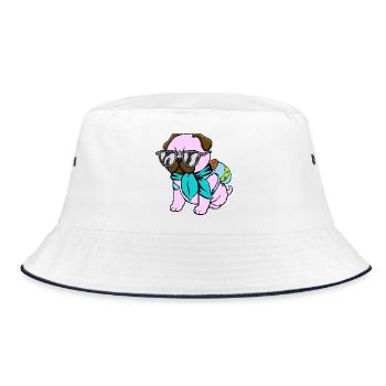 Mops-Reisender - Bucket Hat - Weiß/Navy - Vorne