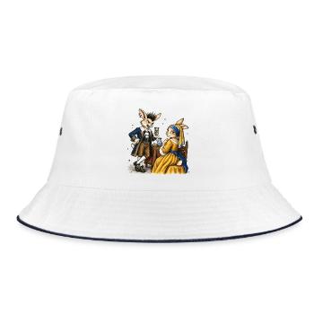 Punk Bunny Serie: Hasen-Paar im Barocksalon - Bucket Hat - Weiß/Navy - Vorne