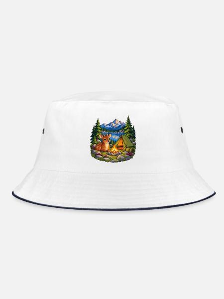Pudu am Bergsee-Zeltlager - Bucket Hat - Weiß/Navy