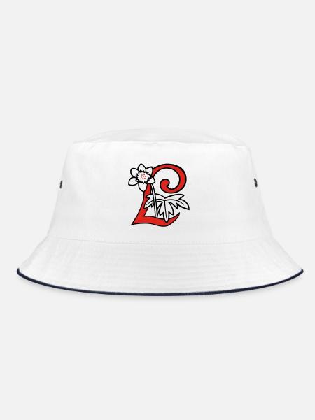 Buchstabe L Blüte Initiale - Bucket Hat - Weiß/Navy - Vorne