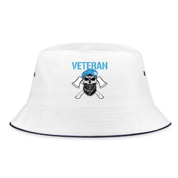 Veteran - Totenkopf mit blauen Basken und Äxten - Bucket Hat - Weiß/Navy - Vorne
