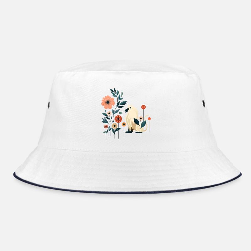Floraler Löwe - Bucket Hat - Weiß/Navy