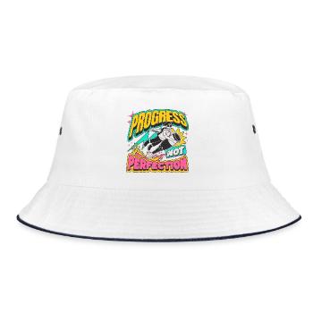 Fortschritt statt Perfektion Statement - Bucket Hat - Weiß/Navy - Vorne
