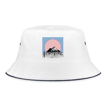 Mountain Aesthetic Aesthetics Graphic - Bucket Hat - white/navy - Front