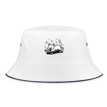 Skateboarder Skater Cat Skateboard Skating - Bucket Hat - white/navy - Front