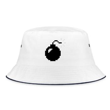 Pixel Bomb | Bombe | Explosion - Bucket Hat - white/navy - Front