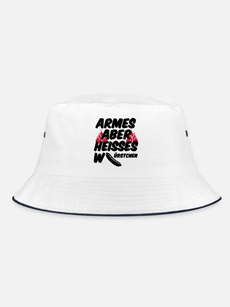 Heisses Würstchen Fleisch Grillen Geschenk Sprüche - Bucket Hat - Weiß/Navy - Vorne