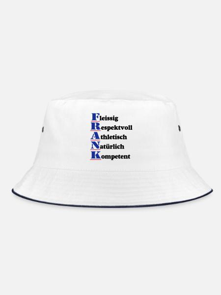Frank , Vorname,Namensschild,Name,Fun Shirt (25) - Bucket Hat - Weiß/Navy - Vorne