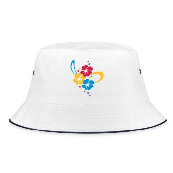Blumenbouquet mit Schleife - Bucket Hat - Weiß/Navy - Vorne