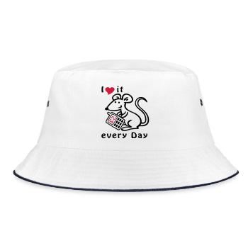 Handy, Maus, Chatten - Bucket Hat - Weiß/Navy - Vorne