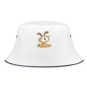 Rabbit With Carrot I Easter I Easter Comic - Bucket Hat - white/navy - Front