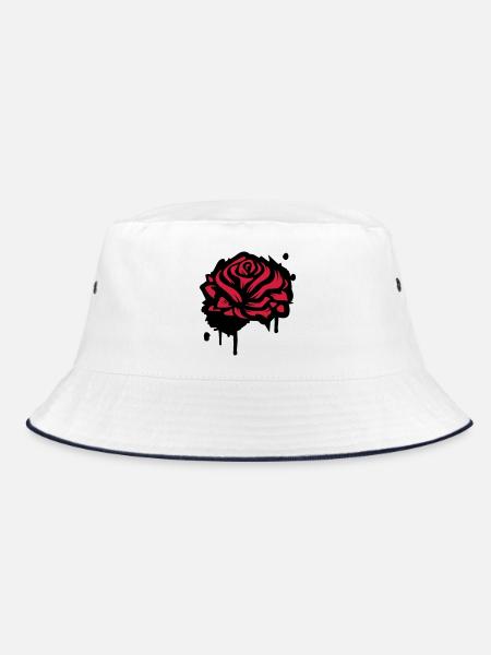 Abstrakte Rote Rose Minimalistische Floral Grafik - Bucket Hat - Weiß/Navy - Vorne