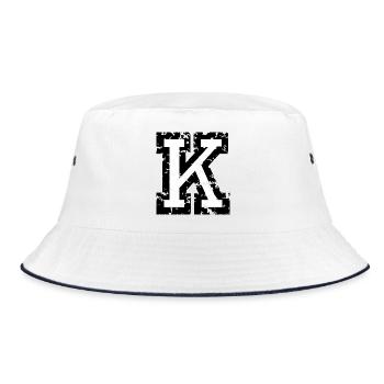 Letter K (Distressed) two-color Black/White - Bucket Hat - white/navy - Front