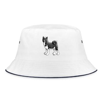 Knuffiger Akita - Hund - Bucket Hat - Weiß/Navy - Vorne