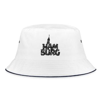 HAMBURG mit Michel (Vintage/Schwarz) - Bucket Hat - Weiß/Navy - Vorne