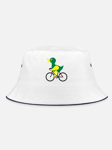 Eine Ente fährt Fahrrad - Bucket Hat - Weiß/Navy - Vorne