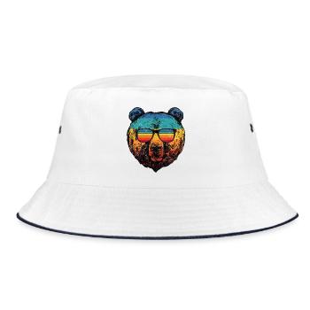 Rainbow Bear in Retro Sunglasses - Bucket Hat - white/navy - Front