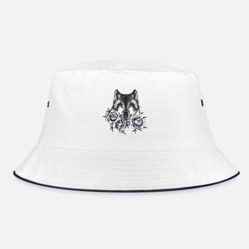 Wolf and Peonies Bucket Hat