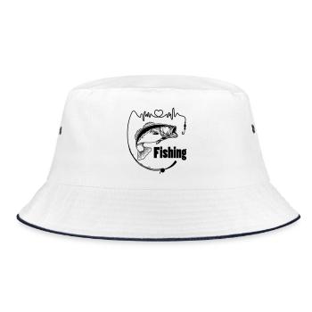 Fishing rod with fish - Bucket Hat - white/navy - Front