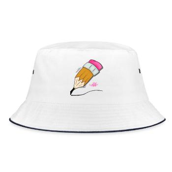 Buntstift Doodle Stil - Bucket Hat - Weiß/Navy - Vorne