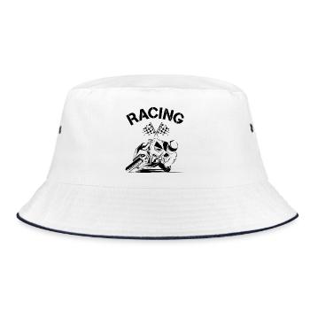 Racing Motorcycle Racing Symbol Biker Illustration - Bucket Hat - white/navy - Front