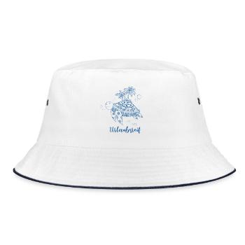 Urlaubsreif - Schildkröte mit Insel in blau - Bucket Hat - Weiß/Navy - Vorne
