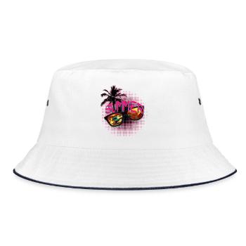 Sommer Sonne Sonnenbrille und Palmen - Bucket Hat - Weiß/Navy - Vorne