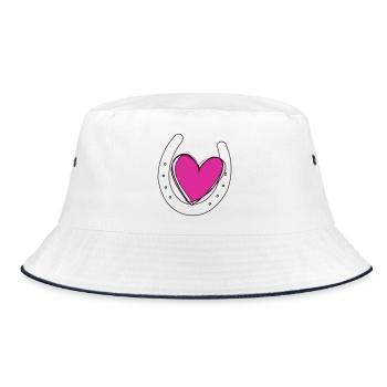 Herz mit Hufeisen - Bucket Hat - Weiß/Navy - Vorne