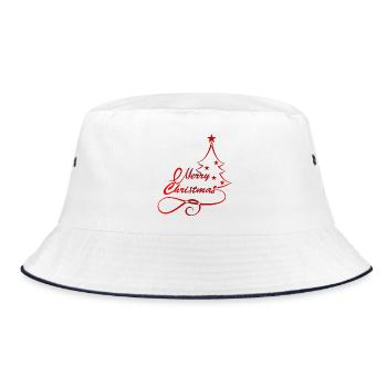 Festive Christmas Tree Silhouette Print - Bucket Hat - white/navy - Front