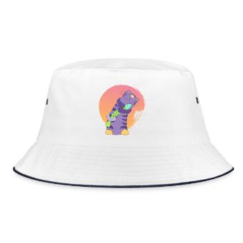 Cuddly Cat Hugs Fish Lover Cat Naughty Manga - Bucket Hat - white/navy - Front