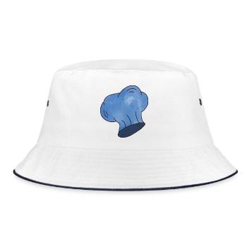Kleine blaue Kochmütze mit Wolken - Bucket Hat - Weiß/Navy - Vorne