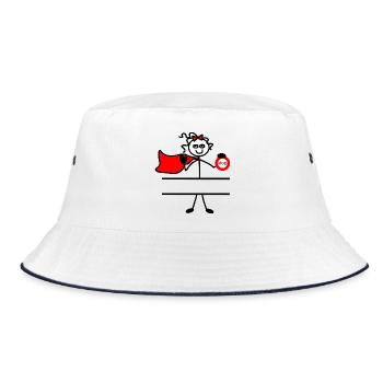 Heldin mit Umhang und Tellerstopper - Bucket Hat - Weiß/Navy - Vorne