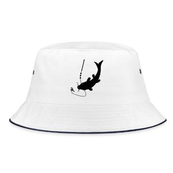Fisch am Köder am Haken Logo - Bucket Hat - Weiß/Navy - Vorne