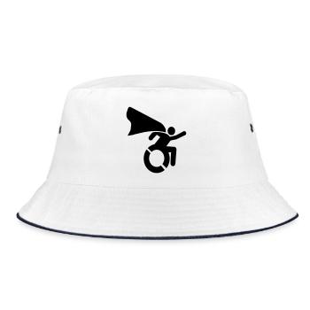 Super Rollstuhl Held Mann / Frau mit Umhang* - Bucket Hat - Weiß/Navy - Vorne