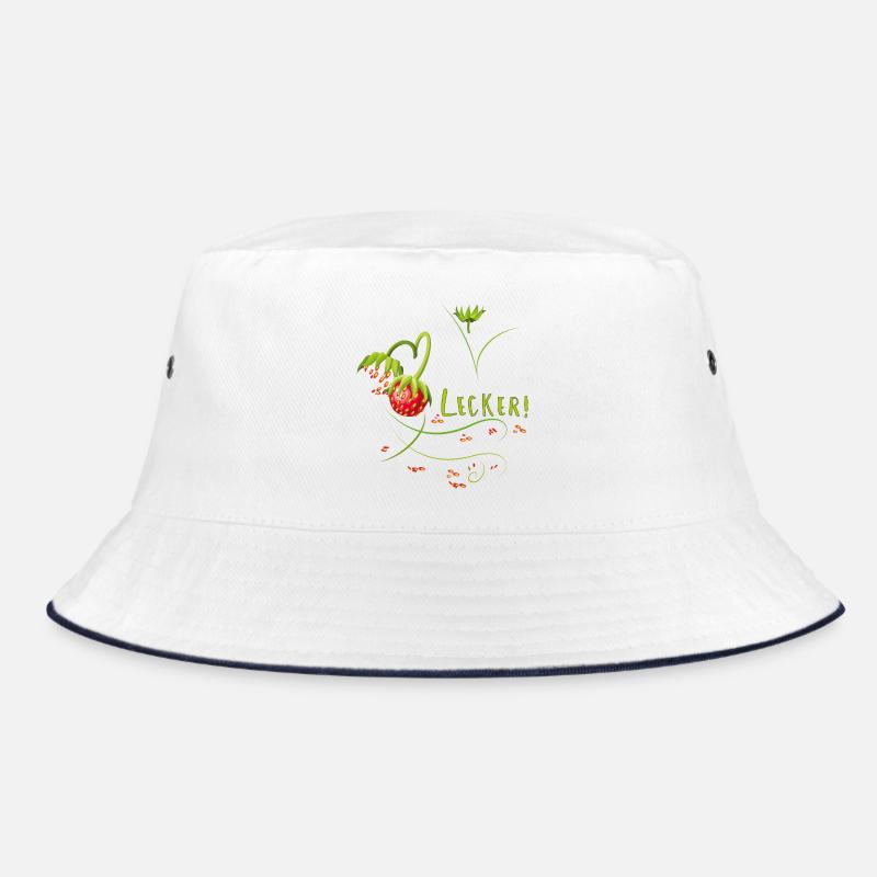 Erdbeerzeit, lecker, Erdbeere - Bucket Hat - Weiß/Navy