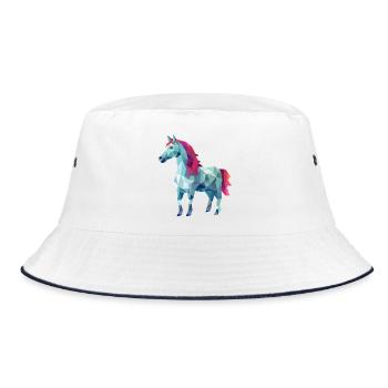 Weißes Pferd in Pink Polygon Kunst Design - Bucket Hat - Weiß/Navy - Vorne