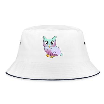 Eule - Bucket Hat - Weiß/Navy - Vorne