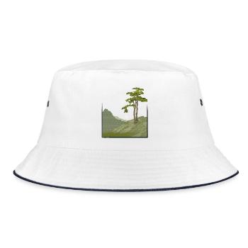 Tree on hill with canvas structure, public domain - Bucket Hat - white/navy - Front