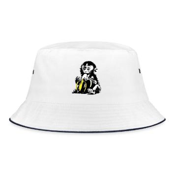 Verspieltes Affenmotiv mit Banane - Bucket Hat - Weiß/Navy - Vorne