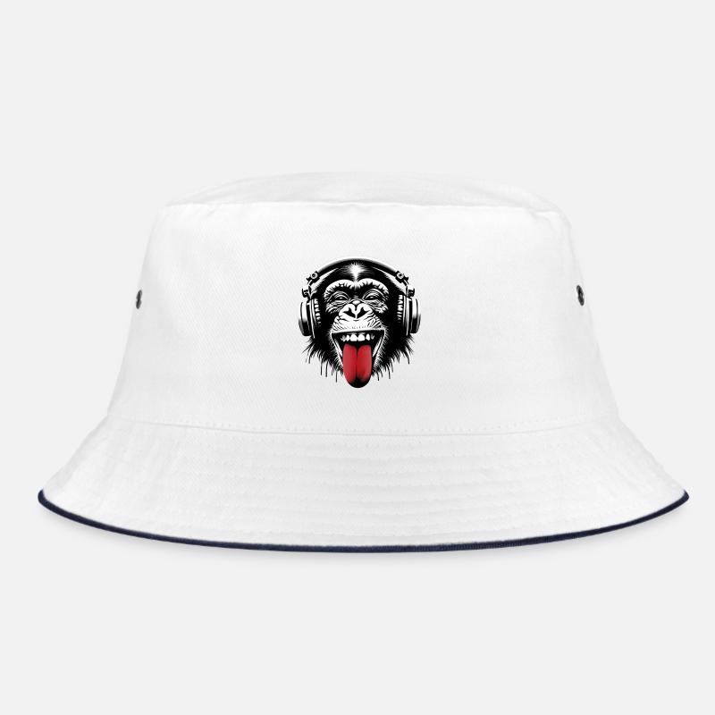 Kopfhörer Affe Musik Monkey World 🎧 - Bucket Hat - Weiß/Navy
