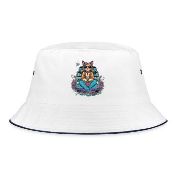 Hippie-Katze im Urlaub im Van, Humor - Bucket Hat - Weiß/Navy - Vorne