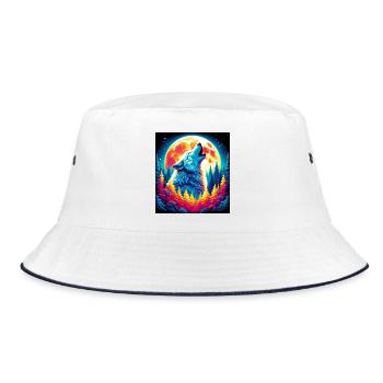 Wolf howls at the moon - Bucket Hat - white/navy - Front