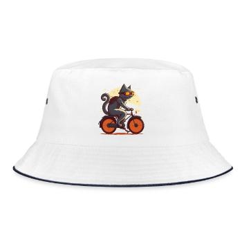 Katze auf dem Fahrrad - Bucket Hat - Weiß/Navy - Vorne