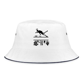 Taucher Unterwasser mit Fischen und Korallen - Bucket Hat - Weiß/Navy - Vorne