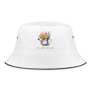 Life is bitter in the Garden Watering Can Garden Motif - Bucket Hat - white/navy - Front