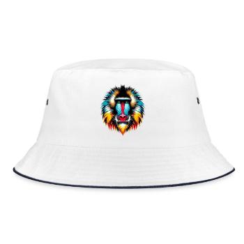 Mandrill-Affe - Bucket Hat - Weiß/Navy - Vorne