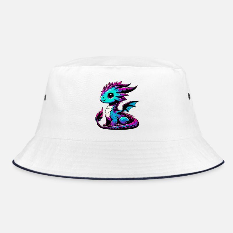 Drache - Bucket Hat - Weiß/Navy
