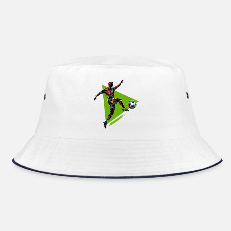 dynamic soccer player playing soccer Bucket Hat