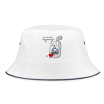 Worry Eater Cat - Bucket Hat - white/navy - Front