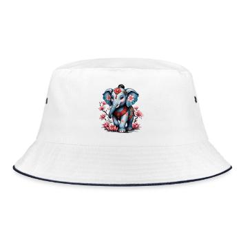 Éléphant majestueux dans le style traditionnel japonais. - Bob - blanc/marine - Devant